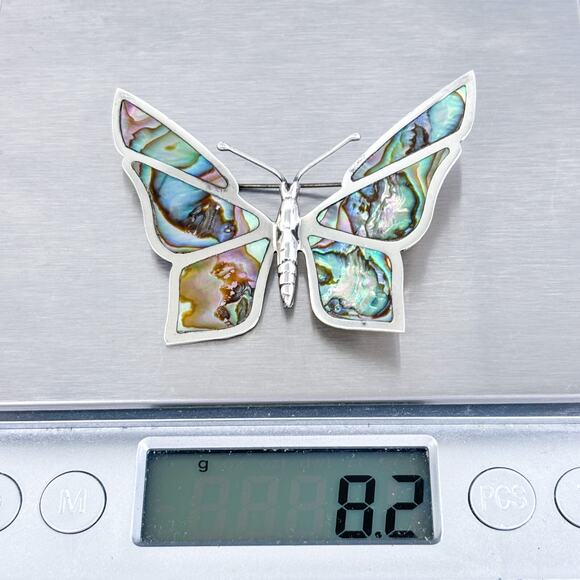 Vintage Mexico Sterling Silver 925 Abalone Inlay Butterfly Brooch - Picture 6 of 7